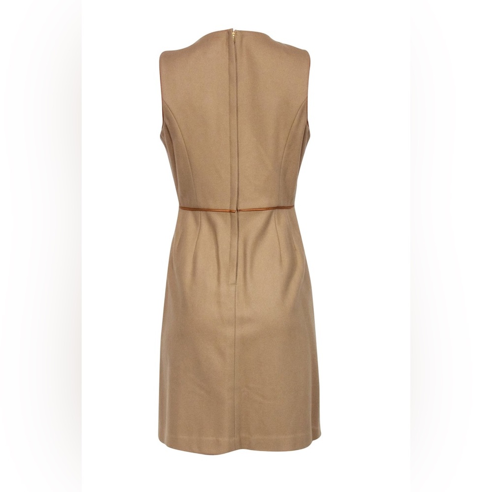 Adam Lippes - Brown Wool Midi Dress W/ Leather Trim size 0 - Picture 2 of 11